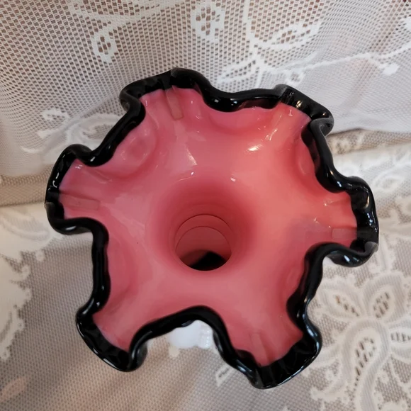 Vintage Signed Fenton Vase Hand Painted Beaded Milk Glass - Picture 3 of 12